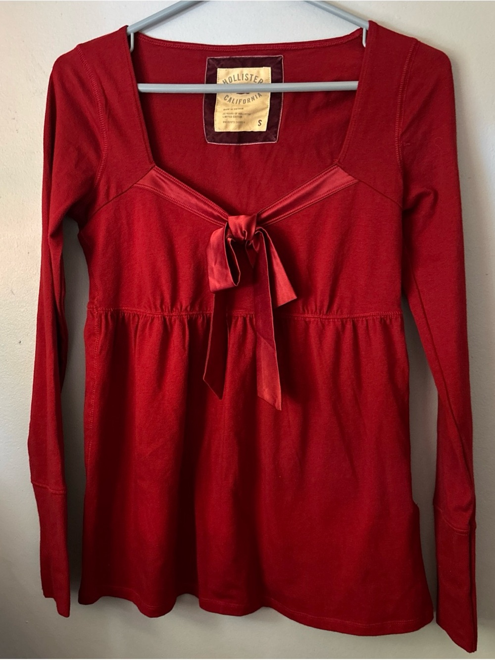 Hollister Red Long-Sleeve Tie-Front Empire Top